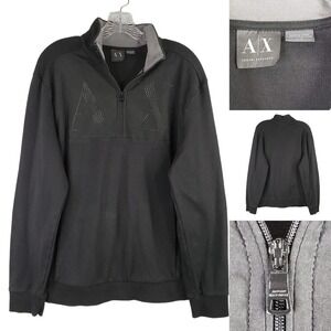 Armani Exchange AX Mens Large Black Pullover Quarter Zip Sweater Sweatshirt